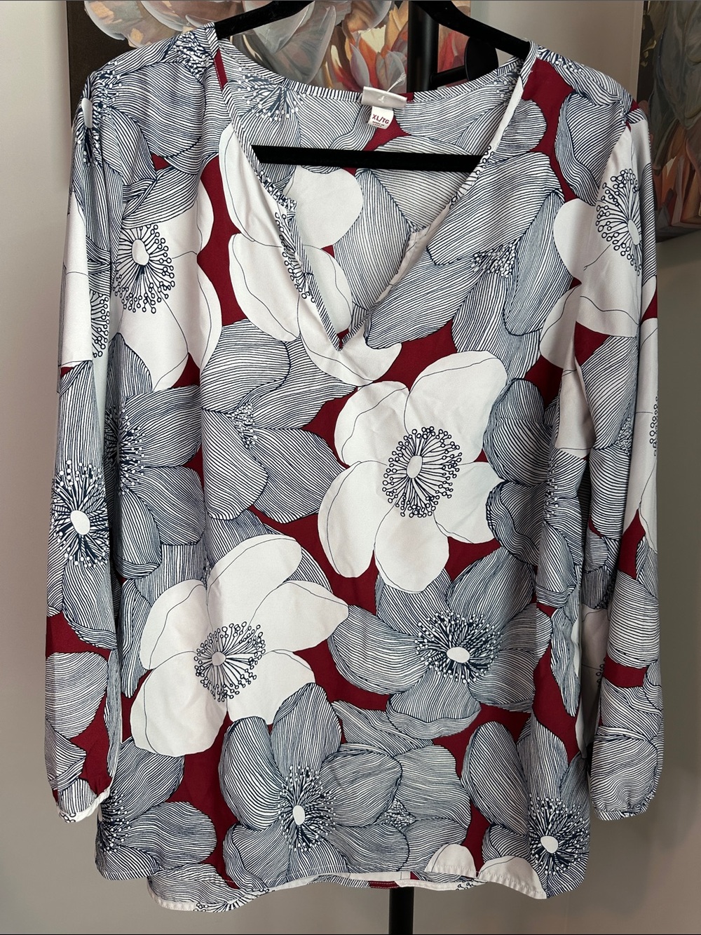 Merona Burgundy Floral V-Neck Blouse